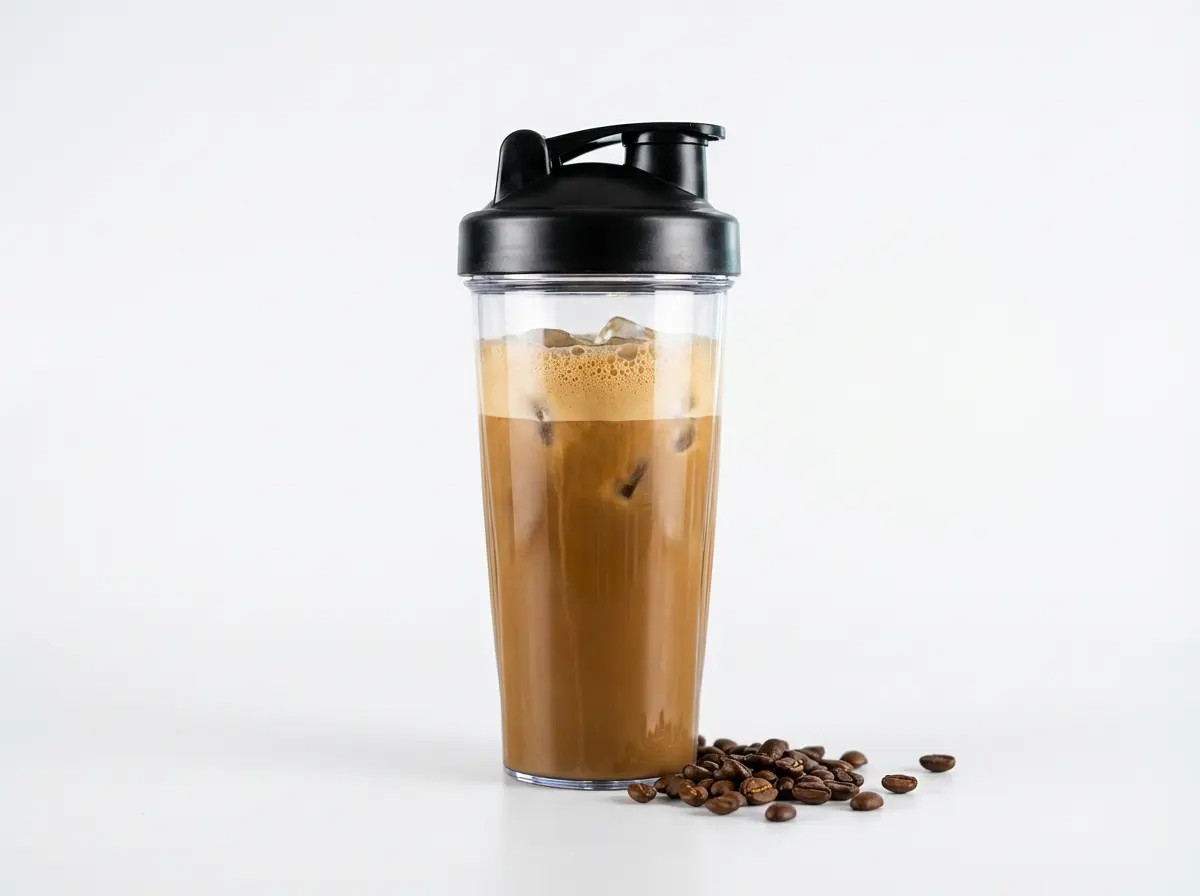 Bild von einem Shaker mit Protein Kaffee.
