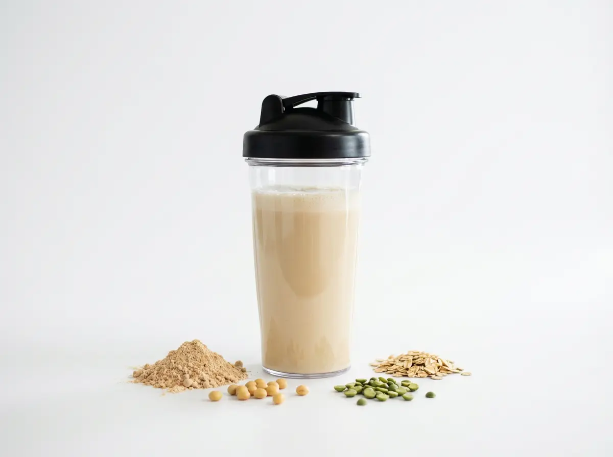 Bild von einem Shaker mit Vegan Whey Protein.