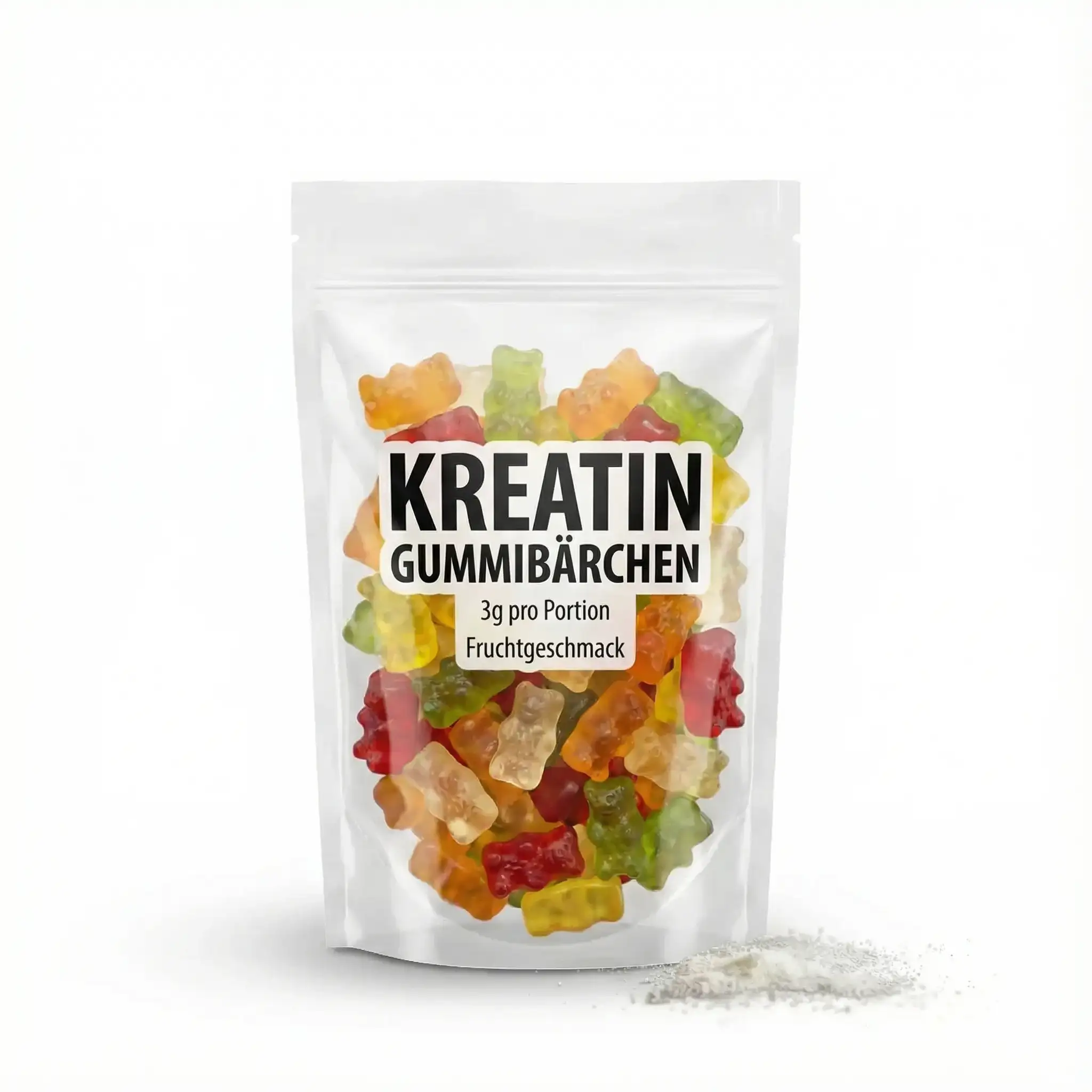 Bild von einer Tüte voller Kreatin Gummies.