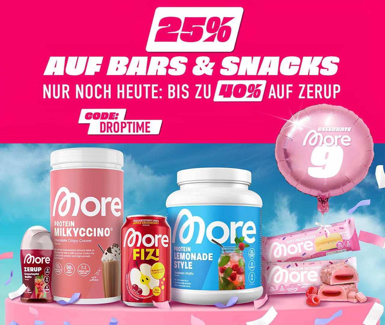 9 Jahre MORE: 25% auf Riegel & Snacks  bei MORE