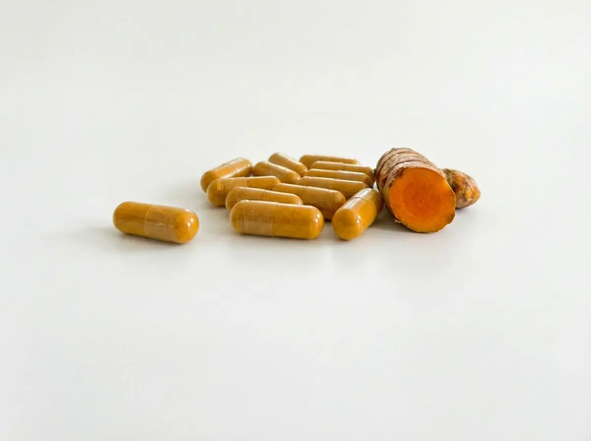 Bild mehrerer Kapseln mit dem Wirkstoff Kurkuma.